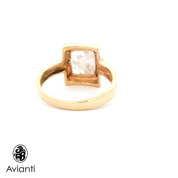Square Moonstone Ring: Diamond Halo, 18K Yellow G… - image 4
