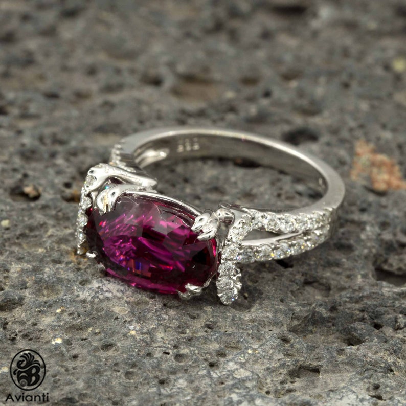 Rubellite Ring, Tourmaline Engagement Ring, Red Rubellite Ring, Rubellite Engagement Ring, Oval Rubellite Tourmaline Ring, Pink Tourmaline image 1