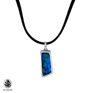 Opal Necklace, White Gold Opal Pendant, Gentlemen’s Opal Pendant, Boulder Opal Men&#39;s Pendant, Opalescence  Collection, Men&#39;s Opal Pendant