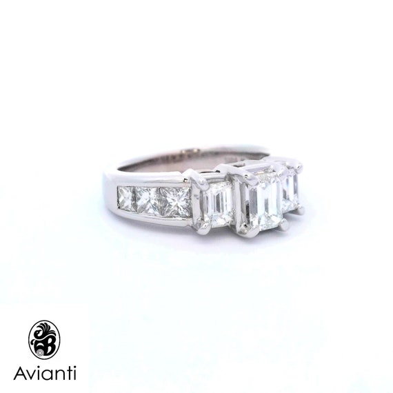Engagement Ring, Emerald Cut Three Stone Ring, Vi… - image 3