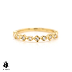 14K Gold Diamond Wedding Band: Bezel Set Eternity Ring