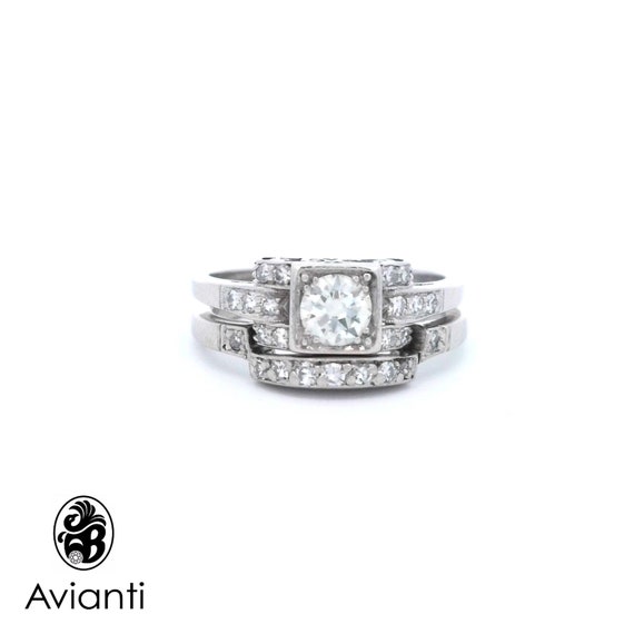 Engagement Ring Set, Vintage Diamond Engagement R… - image 1