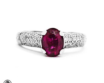 Rubellite Diamond Ring: 18kt White Gold Engagement Ring, Art Deco Style