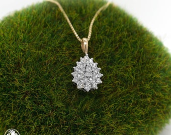 1.80 Carat Diamond Teardrop Pendant: 14K Two Tone Gold Necklace