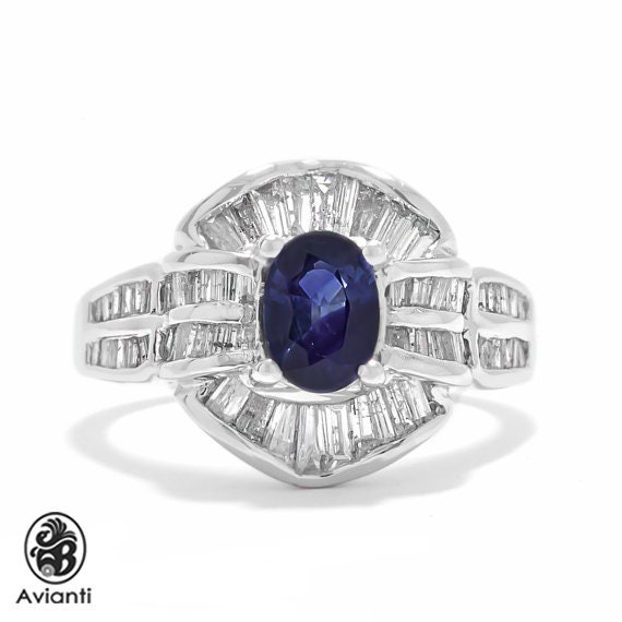 Sapphire Ring, Blue Sapphire Ring, Baguettes and O