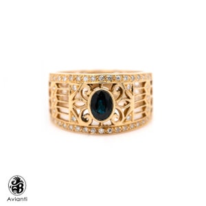 Sapphire ring, 18 Karat Sapphire Ring, Filigree Ring With Sapphire, Blue Sapphire and Diamond Ring, Blue Sapphire Ring With Diamonds
