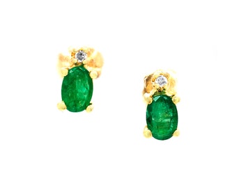 Emerald Earrings, Oval Cut Emerald Earrings, Push Back Emerald Earrings, Diamond Earrings, Twentieth Anniversary Gift, May Birthstone