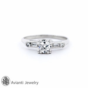 1950s Diamond Engagement Ring: Old European Cut, 14kt White Gold