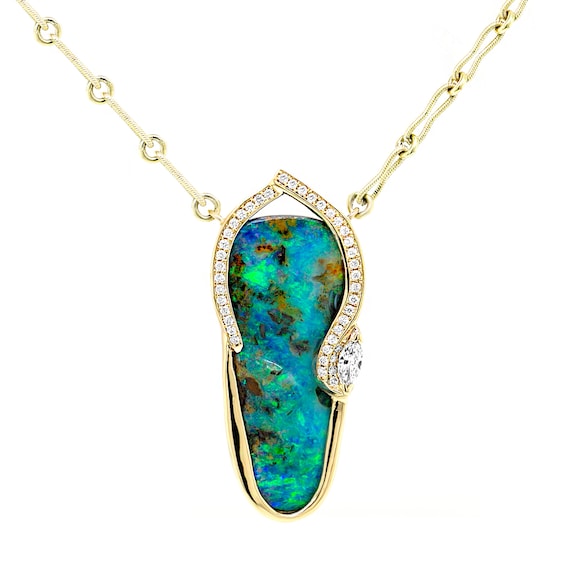Blue green opal best sale necklace