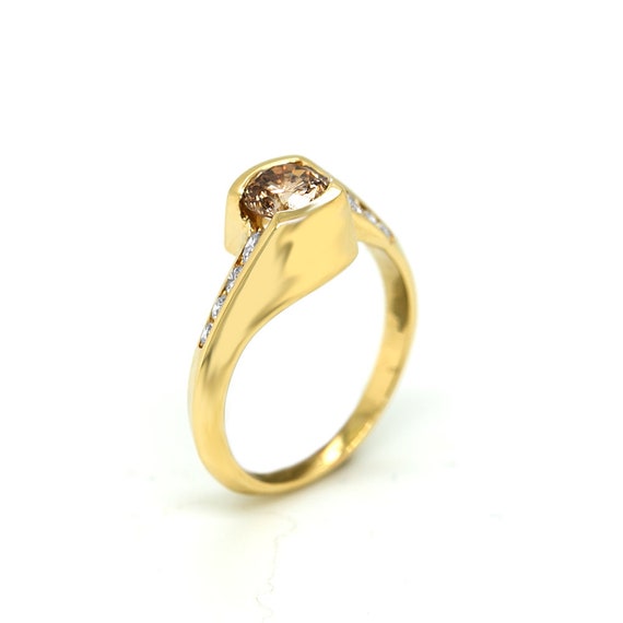 Diamond Ring, Yellow Gold Diamond Ring, Champagne 