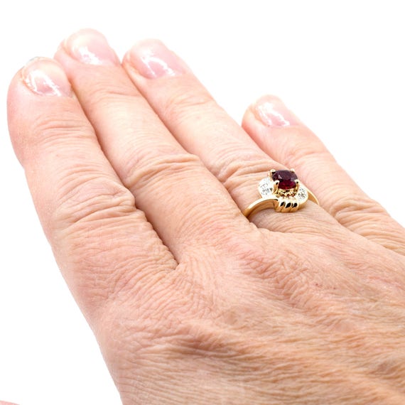 Vintage Pigeon Red Ruby Ring with Diamond Halo - … - image 4