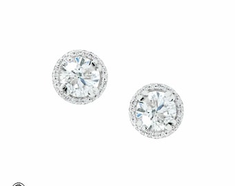 Diamond Earrings, Round Diamond Stud Earrings, Genuine Diamond Halo Stud Earrings, Stud Diamond Earrings, Single Halo Earrings, Round Studs