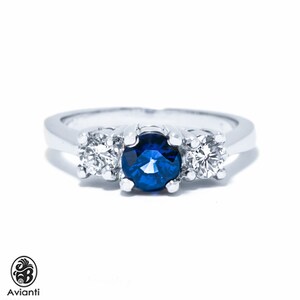 Blue Sapphire Engagement Ring: 14k White Gold, Diamond Accent