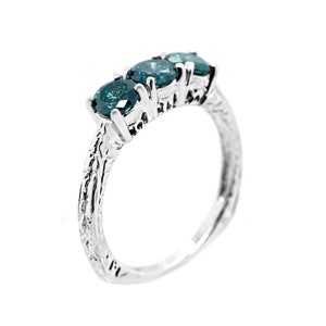Diamond Ring, Blue Diamond Anniversary Ring, Trio Diamond Ring, Vintage White Gold Diamond Ring, Three Round Blue Diamond Ring