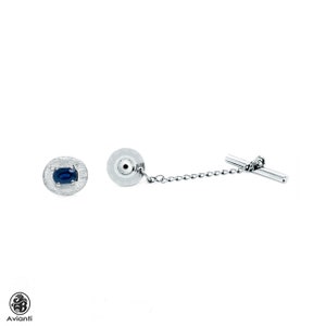 White Gold Tie Tack, Tie Pin, Sapphire Tie Tack,  Tie Tack with Sapphire, Oval Tie Pin, 14 Karat Satin Finish tie Pin, Sapphire Pin