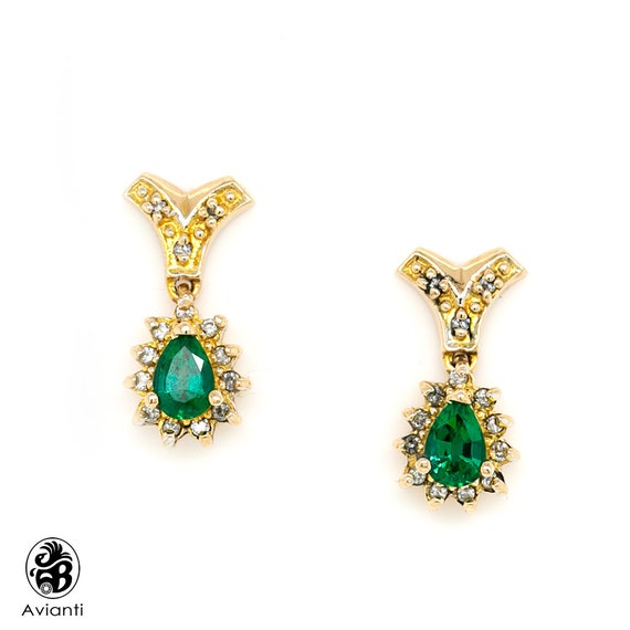 Emerald Earrings, Drop Emerald Earrings, Push Back