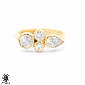 Diamond Ring, Abstract Design Diamond Ring, April Birthstone Ring, Gold Diamond Ring, Bezel Set Diamonds Ring, Cocktail Diamond Ring image 1