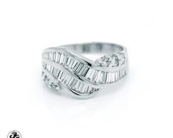 Diamond Band, Baguette Cocktail Ring, Baguette and Round Diamond Band, Baguette Diamond Band, Anniversary Ring, Wide Baguette Ring