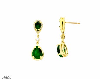 Emerald Earrings, Dangling Emerald Earrings, Push Back Earrings With Emeralds, Pear Emeralds, May Birthstone Earrings, Tear Drop Emeralds