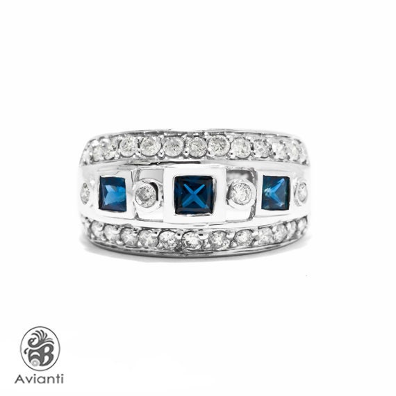 Sapphire Band, Diamond Sapphire Ring, Square Sapp… - image 2