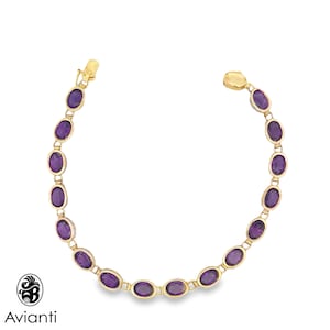 Vintage 14k Yellow Gold Amethyst Bracelet: Bezel Set, 1980s