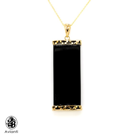 Onyx Pendant, Black Onyx Pendant, Yellow Gold Ony… - image 2