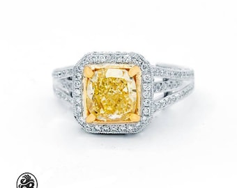 Engagement Ring, Canary Diamond Engagement Ring, Yellow Diamond Engagement Ring, Square Halo Engagement Ring, Red Carpet Collection