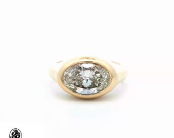 2.53 Carat LabGrown Diamond Signet Ring:  Bezel Set East-West