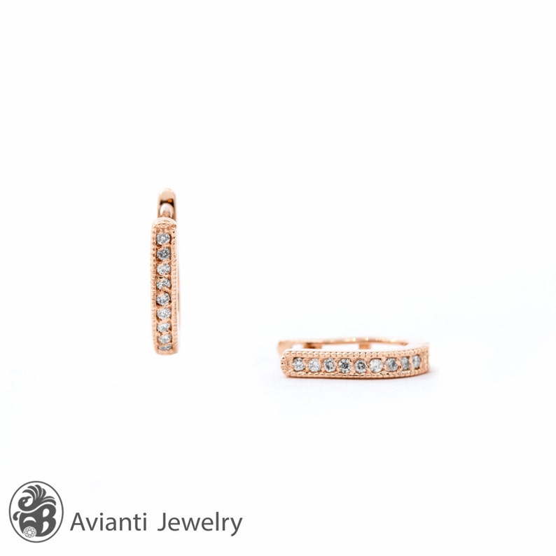 Diamond Earrings Hinged post Diamond Earrings Rose Gold Hoop Etsy