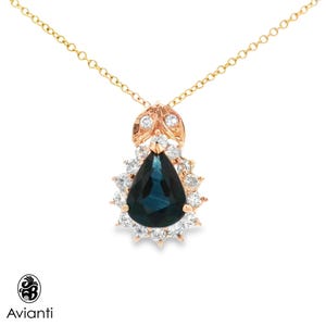 Sapphire Pendant, Natural Blue Sapphire and Diamond Pendant, Blue Sapphire Pendant With Diamond Halo, pear Shaped Saphire With Diamonds
