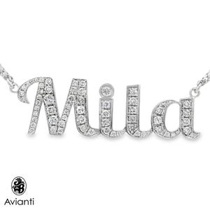 Diamond Name Necklace, Name Pendant, Personalized Name Necklace Diamonds, Personalized Mila Name in Diamonds, White Gold Name Pendant