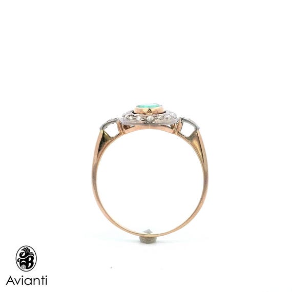 Vintage 18k Yellow Gold Emerald Diamond Ring: 198… - image 6