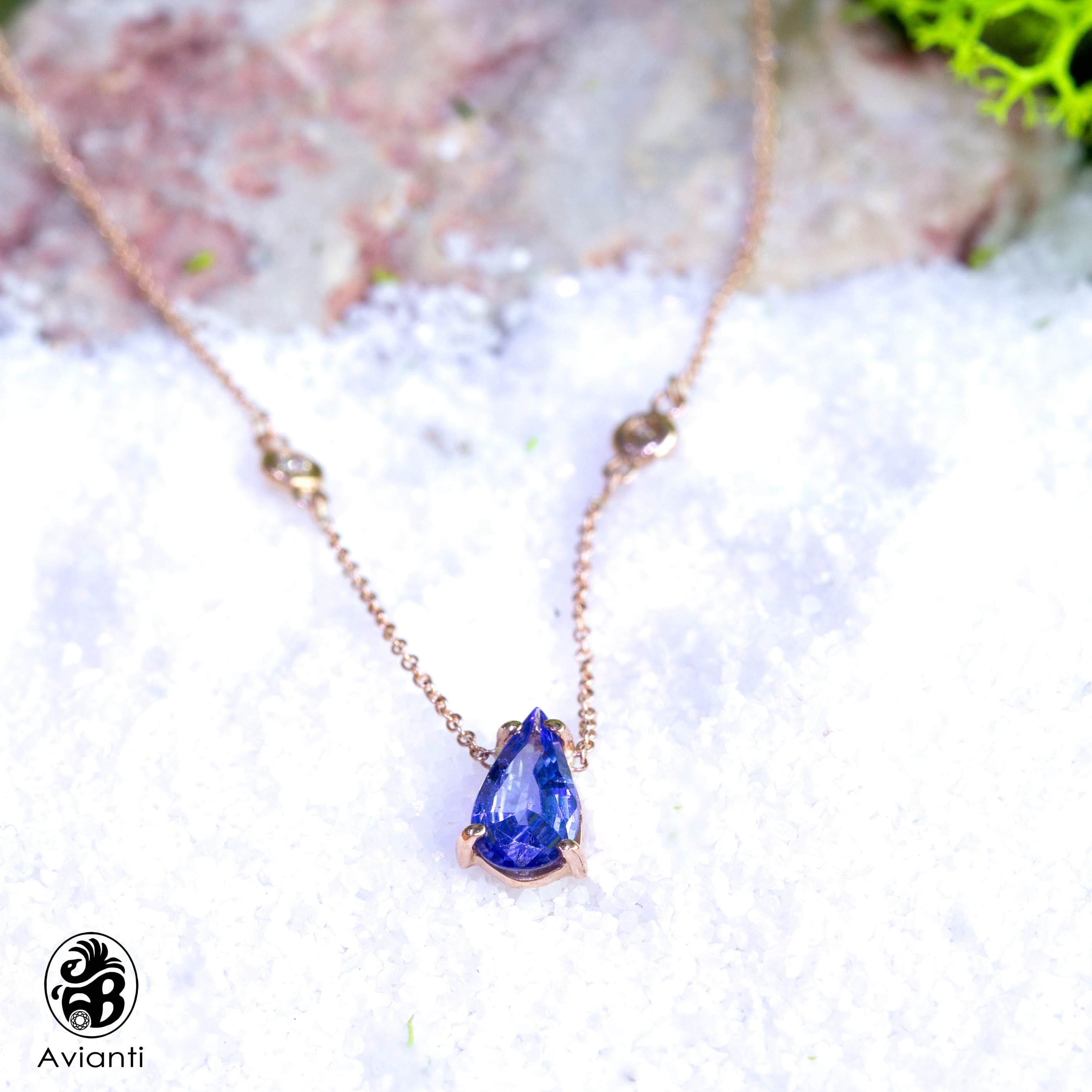 Tanzanite Necklace, Diamond and Tanzanite Necklace, Pear