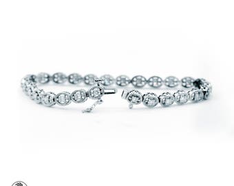 Vintage Style Diamond Tennis Bracelet: 14k White Gold, 1.86 Carat
