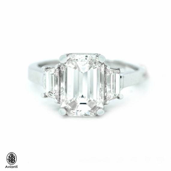 Diamond Engagement Ring Trio Emerald Cut Ring Emerald Cut | Etsy