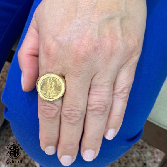 24KT Gold-Infused + Sterling Silver Roman Figure Coin Diamond Ring – LSJ