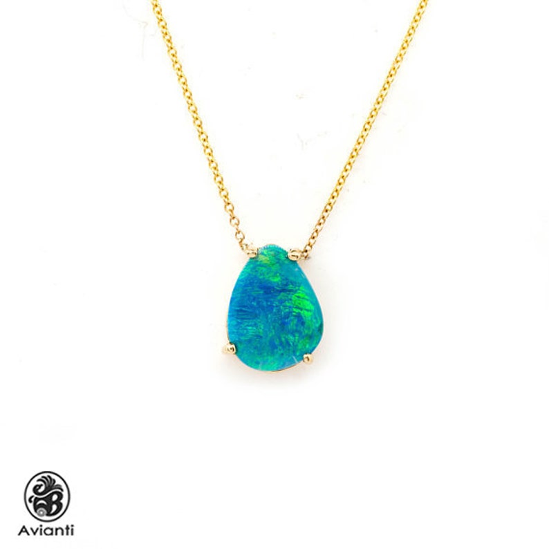 Opal Necklace Yellow Gold Blue Green G Set Opalescence Collection Pendant October Birthstone Nec02081