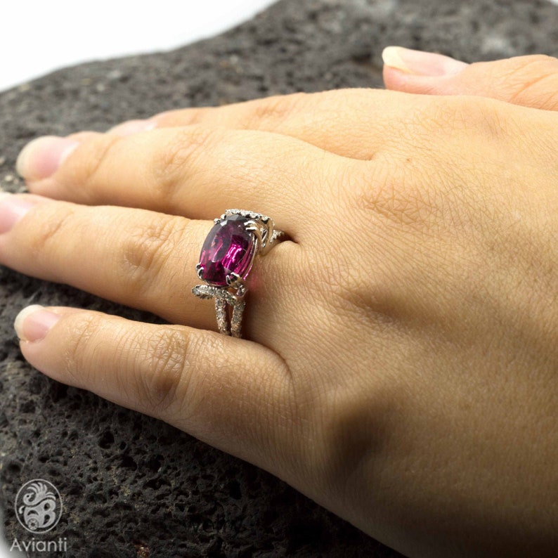 Rubellite Ring, Tourmaline Engagement Ring, Red Rubellite Ring, Rubellite Engagement Ring, Oval Rubellite Tourmaline Ring, Pink Tourmaline image 5