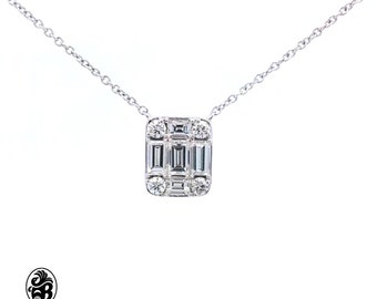 Diamond Necklace, Baguette Cut Diamond Pendant, Pendant With Diamond Baguettes, 14kt White Gold Diamond Necklace, April Birthstone Necklace