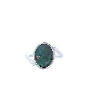 Boulder Opal Ring: Handmade 14K White Gold Bezel Set