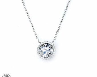 Diamond Pendant, Single Halo Diamond  Pendant, Classic Necklace With One Diamond, Pendant With Chain Attached, Single Halo Necklace