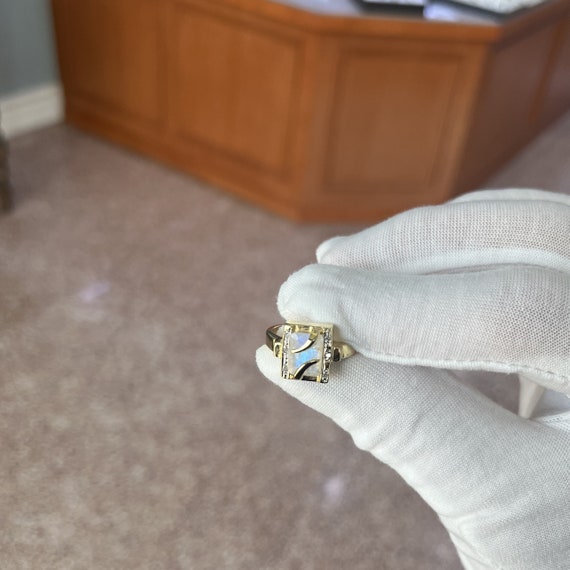 Square Moonstone Ring: Diamond Halo, 18K Yellow G… - image 8