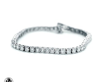 14K White Gold Diamond Tennis Bracelet: 6.0 Carat Round Cut