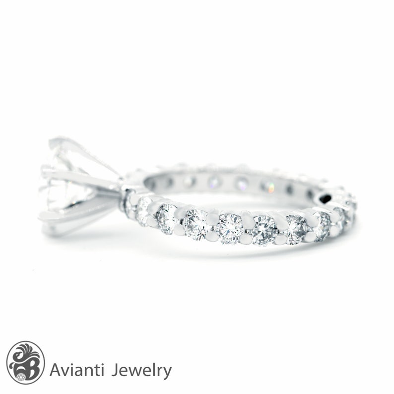 Engagement Ring, Prong Set Round Diamond Ring, Eternity Diamond Semi-Mount, Full Eternity Ring, Platinum Diamond Solitaire Ring image 3