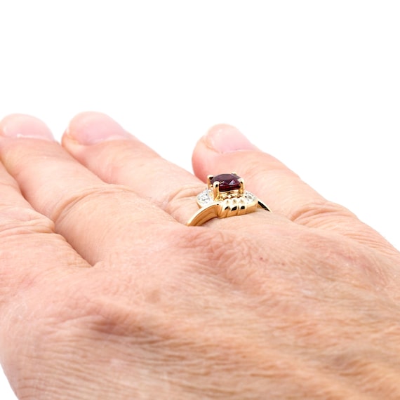 Vintage Pigeon Red Ruby Ring with Diamond Halo - … - image 5