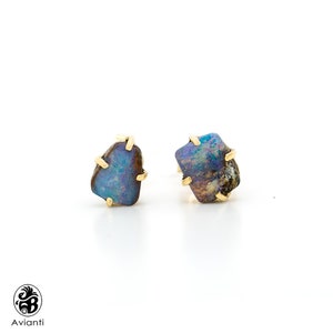 Boulder Opal Stud Earrings: 14kt Yellow Gold, Australian Opals