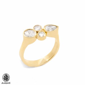 Diamond Ring, Abstract Design Diamond Ring, April Birthstone Ring, Gold Diamond Ring, Bezel Set Diamonds Ring, Cocktail Diamond Ring image 2
