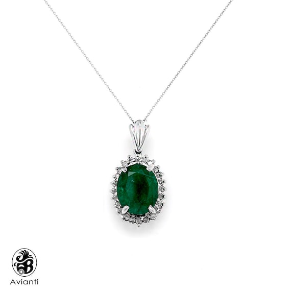 Emerald Pendant, Green Stone Pendant, Oval Cut Eme