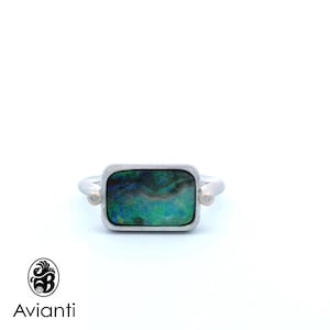 Boulder Opal Ring: 14K White Gold, Blue-Green Australian Opal