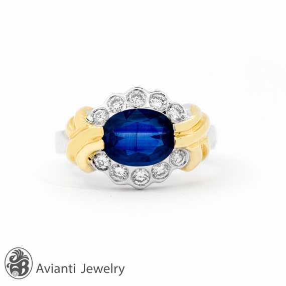 Sapphire Ring, Two Tone Sapphire Gold Ring, Scall… - image 1